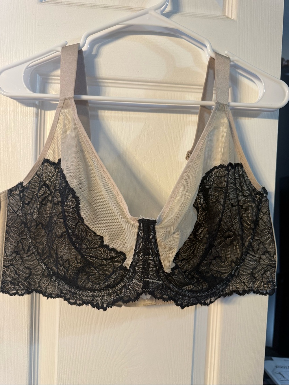 Nude and Black Lace Underwire Bra - Elegant Support